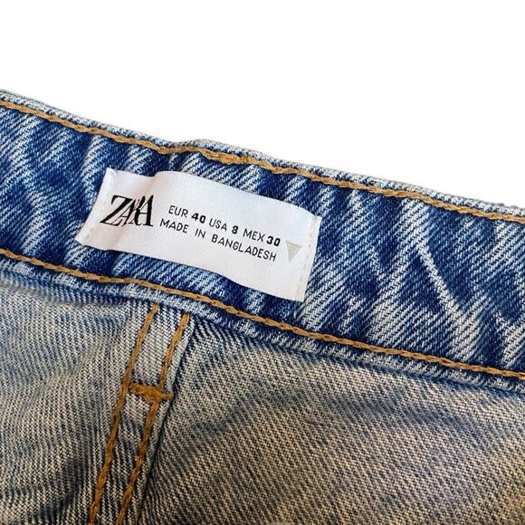 Zara Women’s 8 High Rise‎ Ripped Mom Jeans Blue Distressed Denim Relaxed Fit - Picture 3 of 14